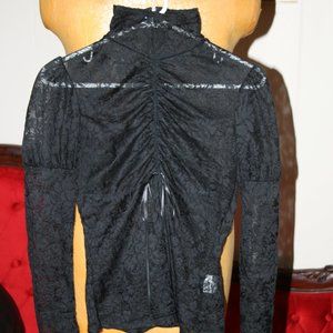 Lip Service Blacklist M Cast Off Knit Lace Mesh Long Sleeve Top